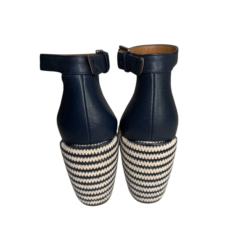 Vionic Marina Wedge Sandals Womens 8 Navy Blue Striped Adjustable Ankle Strap - Picture 2 of 10